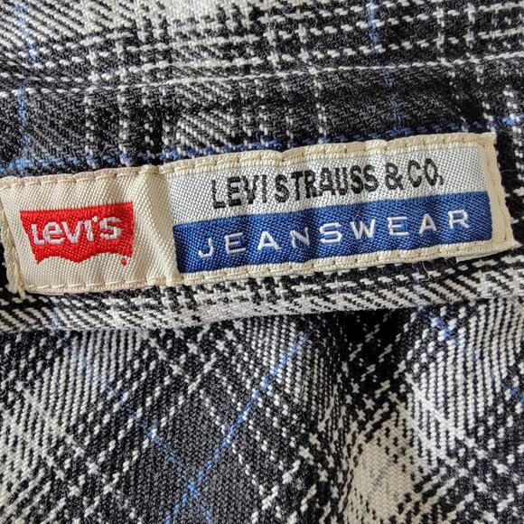 Levis Button Up Heavyweight Shirt Mens L Black White Plaid Rugged Workwear Ranch - Picture 9 of 10